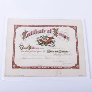 Antique 1885 Certificate of Honor School Rewards Manayunk Philadelphia
