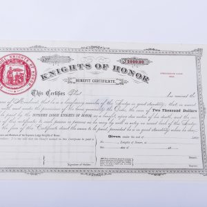 Supreme Lodge Knights of Honor $2,000 benefit certificate